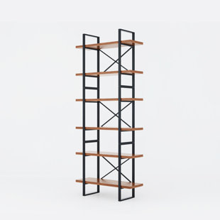 Bibliothèque à 6 niveaux avec tablette en métal noir 35,43 x 12,5 x 85 po Oscar