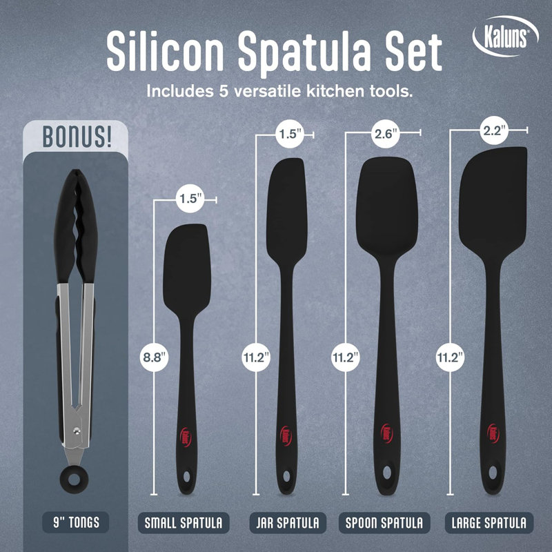 Ensemble de spatules en silicone Kaluns avec pinces supplémentaires, spatules en caoutchouc résistant à la chaleur jusqu'à 600 ° F, conception antiadhésive sans soudure, noyau en acier inoxydable, sans BPA, va au lave-vaisselle, 5 pièces