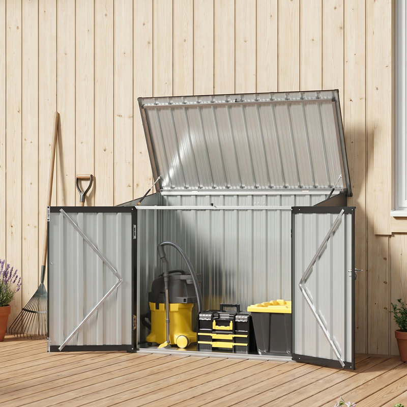 5' W X 3' D Galvanized Steel Horizontal Garbage Shed With Floor Kit, 121.9 cm W × 61 cm D