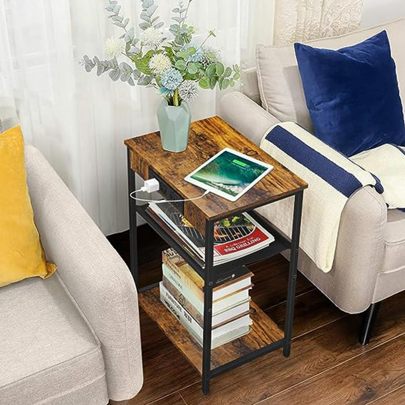 End Table Set and Built-In Outlets, Brown