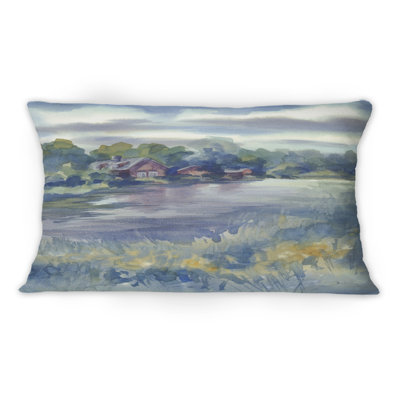 Paysage d'automne au bord de la rivière - Coussin décoratif traditionnel imprimé 1