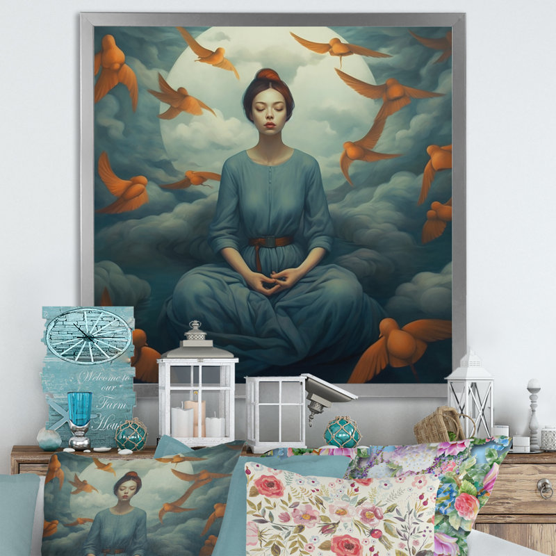 Mindfulness Gracieuse femme méditation I - impression, H 16 po x l 16 po x P 1 po, Cadre simple argenté