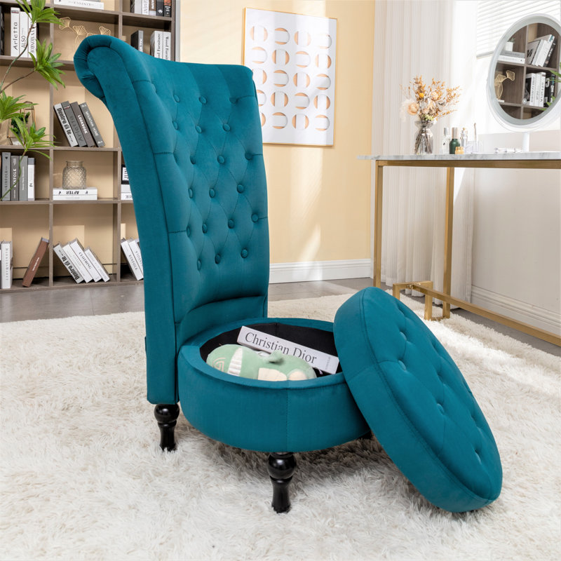 Fulviah Velvet Slipper Chair, Greenish Blue Velvet