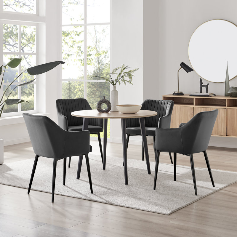 Betsab 4 - Person Dining Set, Black, Oak/Black