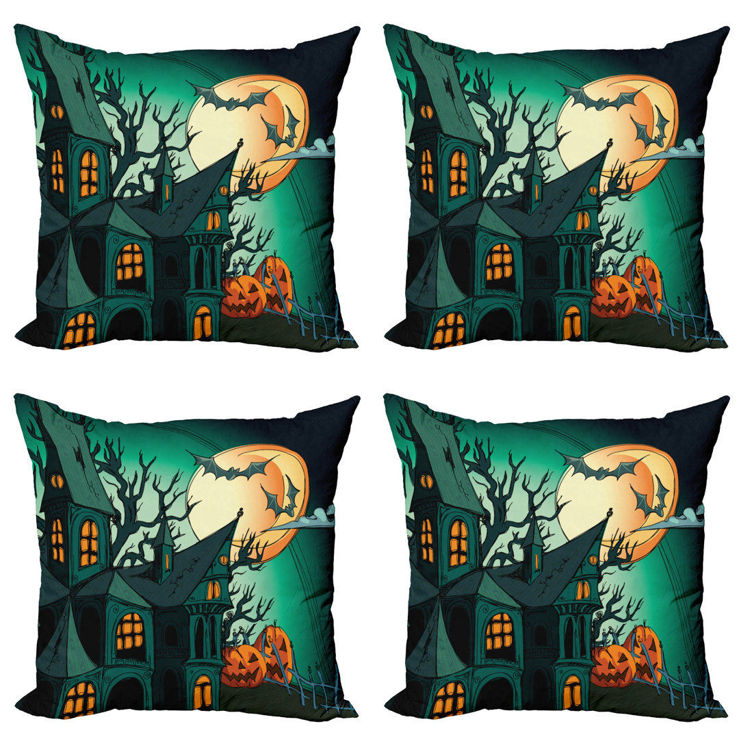 Dekokissen Kissenbezug, Halloween Spukschloss, Teal, Orange Teal