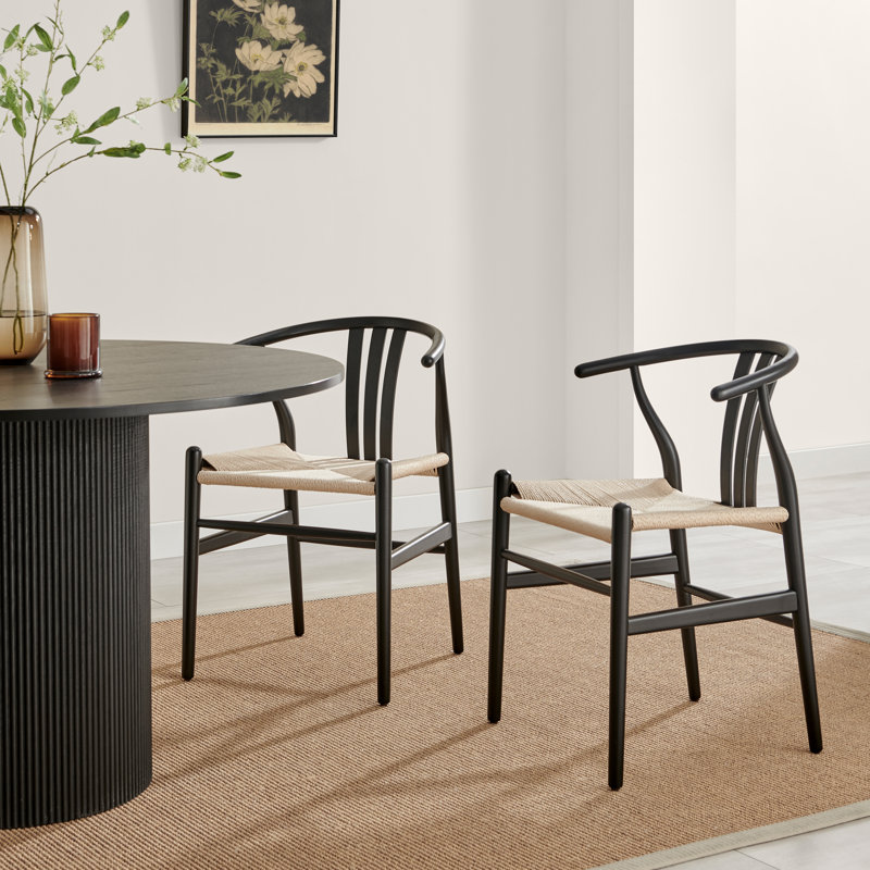 Carlton Solid Wooden & Rope Sculpted Dining Chairs - Elegant Scandi Inspired, Black
