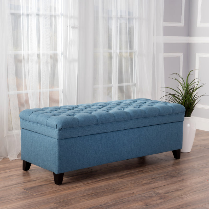 Banc de rangement rembourré en polyester Twania, Bleu