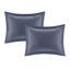 Édredon et drap-housse rayé bleu-gris pour lit double