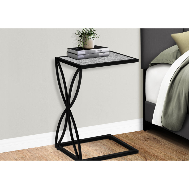Table d'appoint en stratifié gris et métal noir, contemporaine pour la décoration de la chambre à coucher