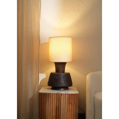 Lampe de table artisanale avec base en bois fabriquée à la main pour le salon-chambre à coucher-maison-décoration-table-13X13X26.5 "