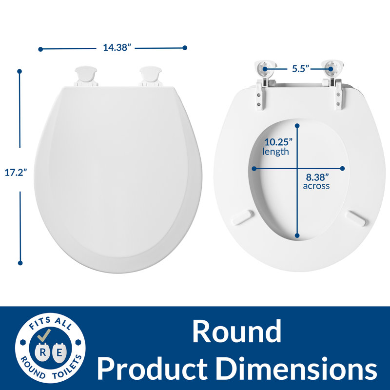 Siège de toilette Bemis 500EC avec charnières faciles à nettoyer et à changer, bois durable, rond, blanc, paquet de 2
