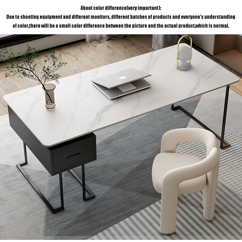 Practical Sintered Stone Office Desk with Storage Drawer, 29.5" H x 70.9" W x 31.5" D, Black