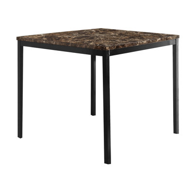 Counter Height Dining Table with Faux Marble Top, Square Metal Frame Kitchen Table for 4, Black