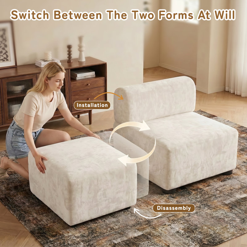 Modern Oversize 100-inch Chenille Sofa With Ottoman. Free Combination, No Tool Assembly, Beige Chenille