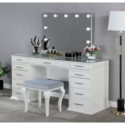 60.4" W Glam Vanity Set, White