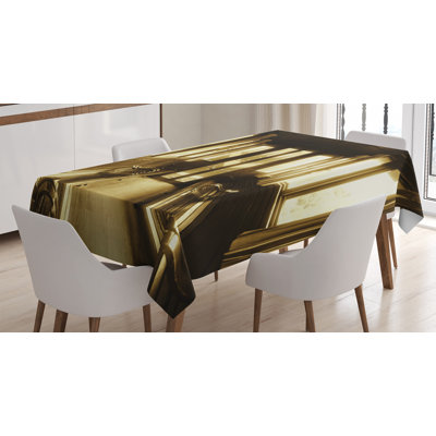 Old Vintage Train Salon Inside Historical Transport Windows With Curtains Arch Shape Tablecloth