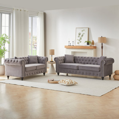 Classic Chesterfield Design Velvet Sofa Combo Stylish Modern Living Room Furniture