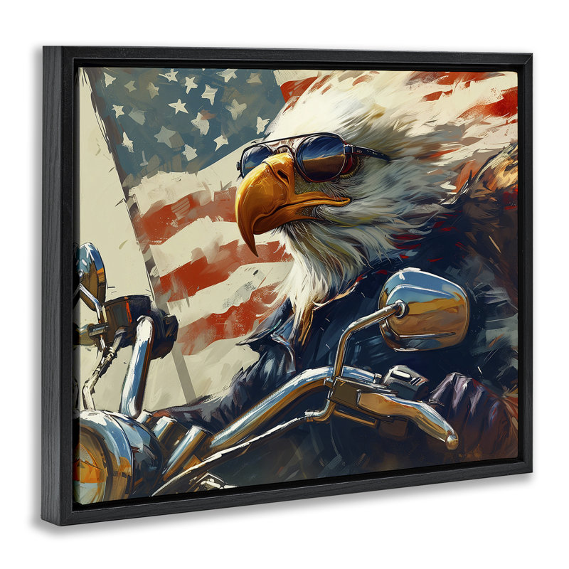 «Patriotic Bald Bald», art mural encadré flottant gris par Ray Heere, Cadre flottant noir de jais, H 17 po x l 21 po