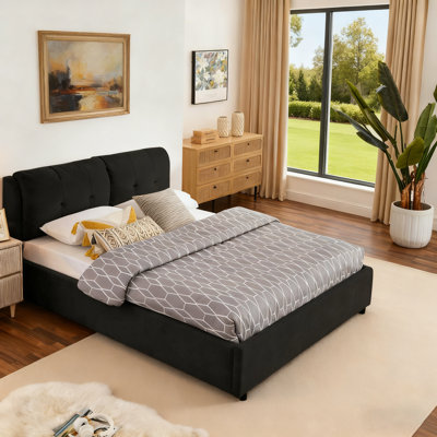Full Size Upholstered Platform Bed With Hydraulic Storage System
