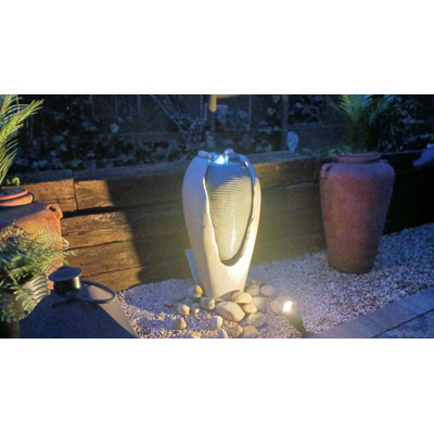 Outdoor Antique Jar Fountain with LED Lights, 33 Inches Tall, Turquoise
