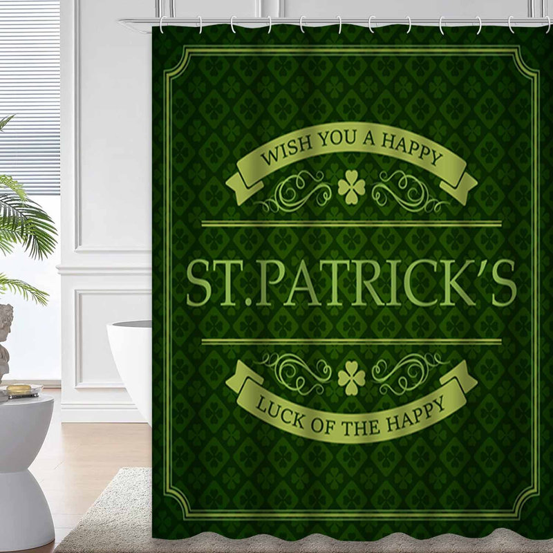 St Patrick’s Day Green Celtic Celebration Shower Curtain with 12 Hooks, 72" L x 84" W