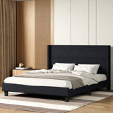 Schauer Corduroy Upholstered Wingback Bed, Metal Frame , Plywood Slats, No Box Spring