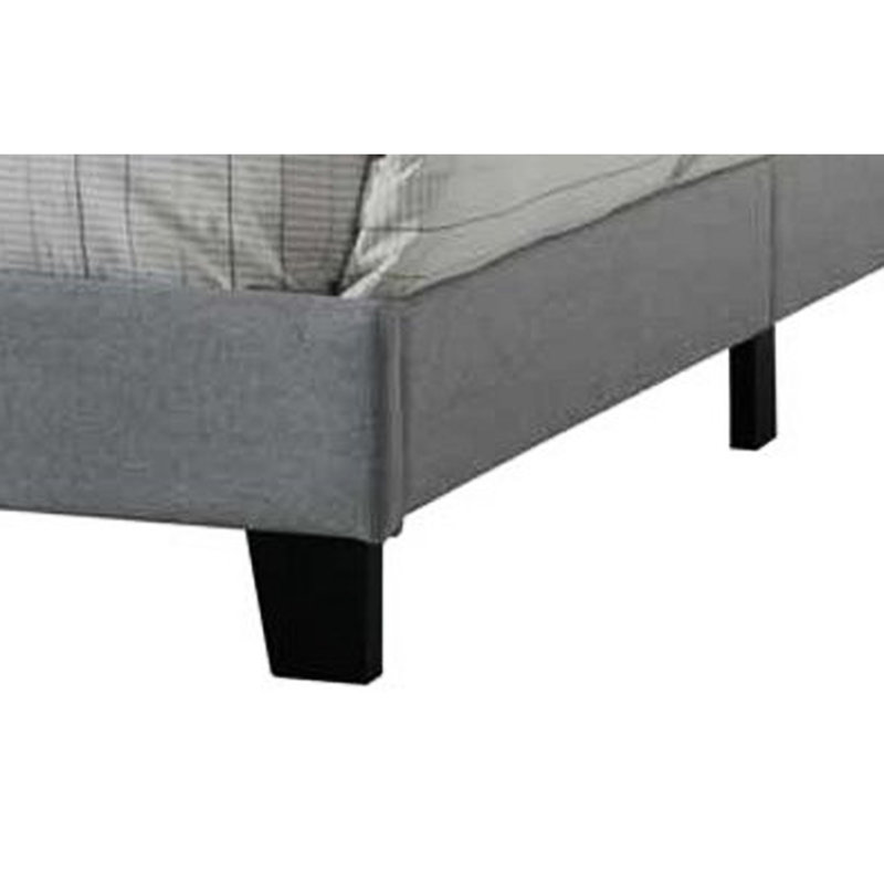 Lit en tissu gris avec tête de lit luxueuse et lattes de soutien