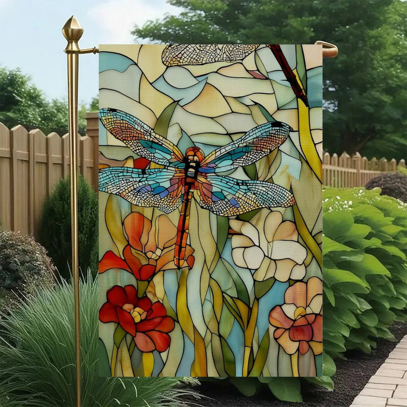 Drapeau de jardin à motif floral libellule double face 12 po x 18 po