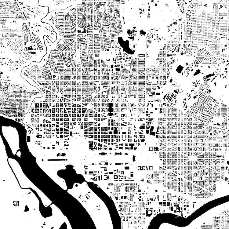 «Washington D.C.» Impression sur toile tendue grise, H 18 po x l 18 po x P 1,5 po, Toile tendue, Pas de tapis