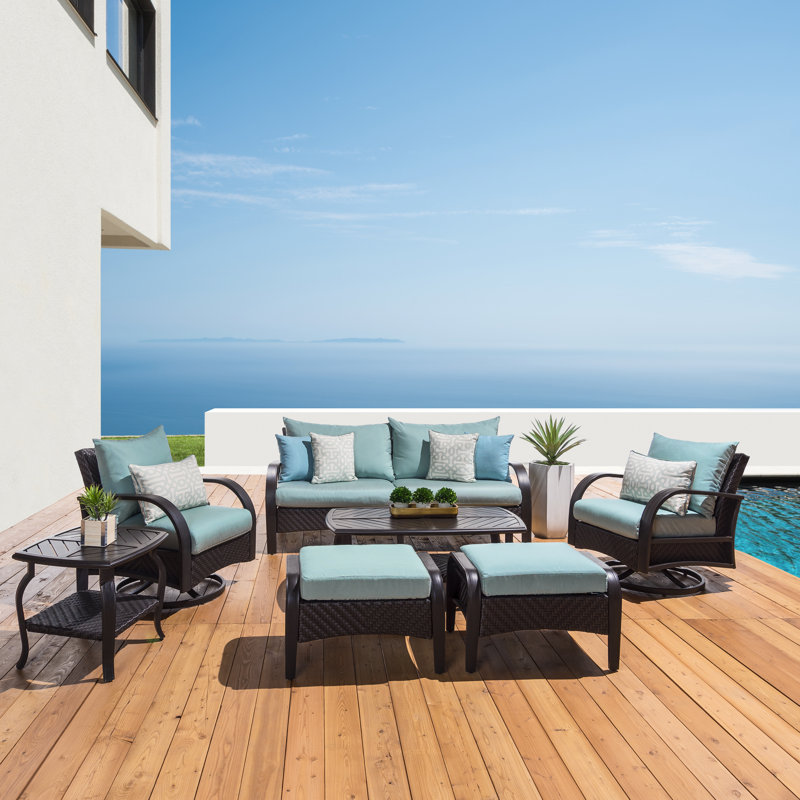 Barcelo 7 Piece Rattan Sofa Set with Cushions, Canvas Spa Sunbrella® Canvas