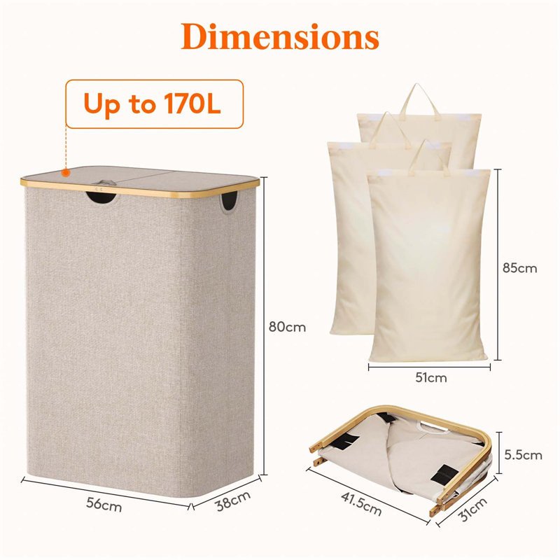 Bhargava Fabric Laundry Hamper with Handles, 80 x 56 x 38, White