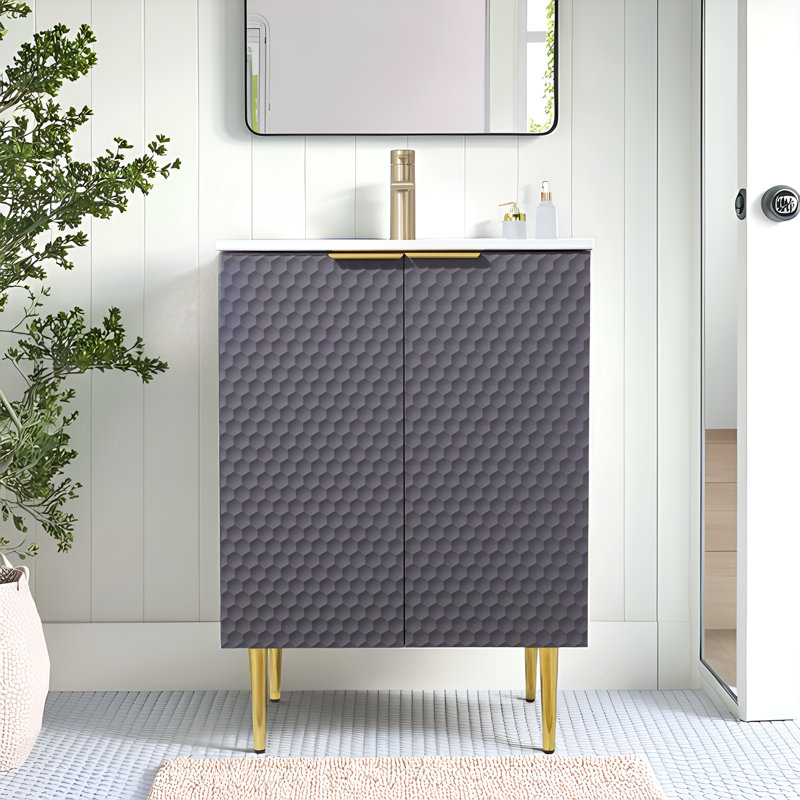 Ensemble de meuble-lavabo simple autoportant 24 po avec plateau en céramique 24 po