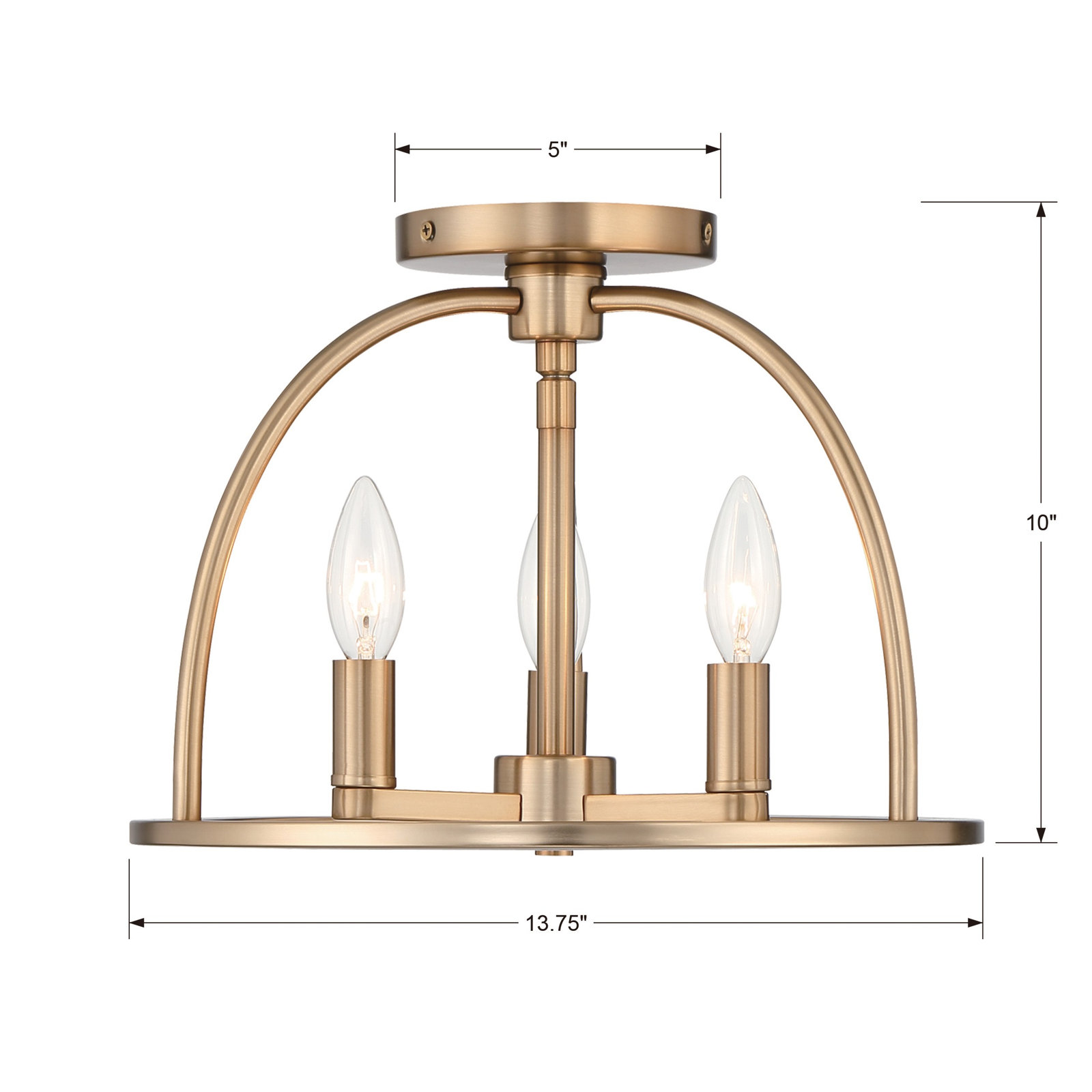 3-Light Semi Flush Mount, Vibrant Gold