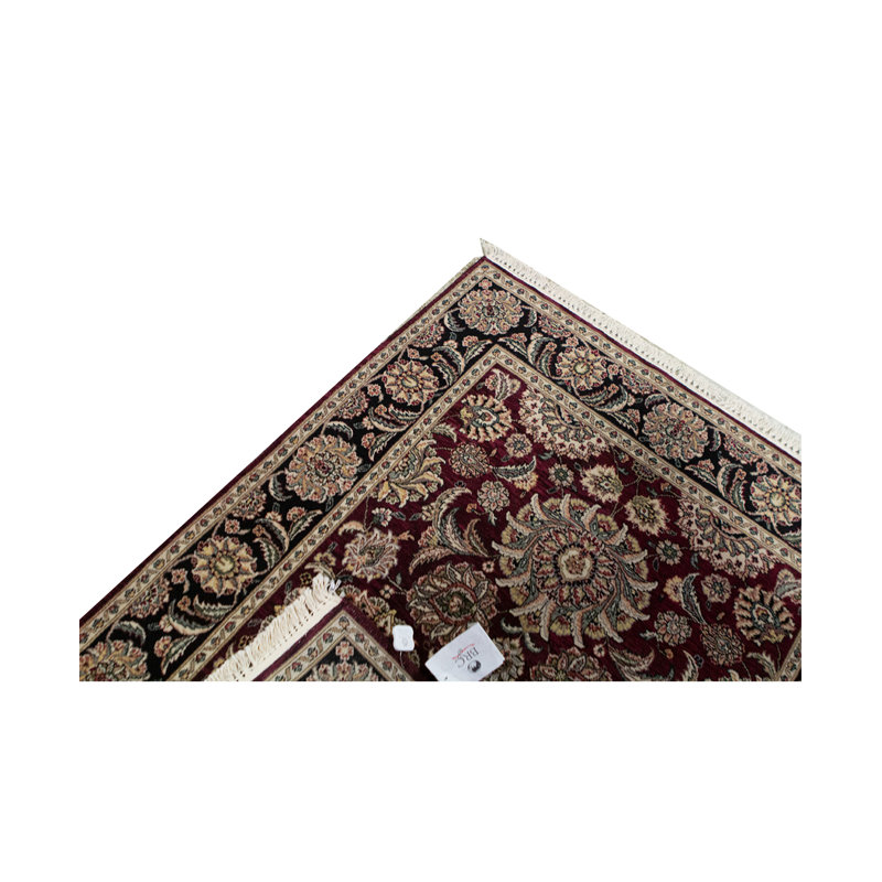 Tapis noir, rouge et crème noué à la main de haute qualité
