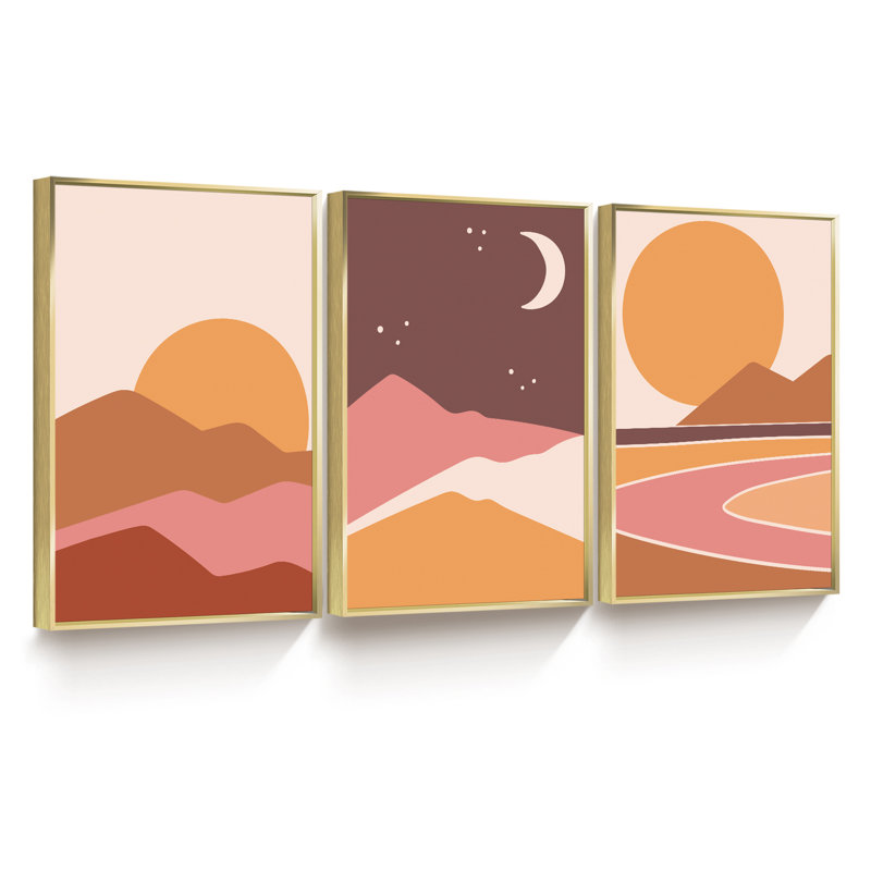 Art mural moderne abstrait encadré - ensemble de 3 reproductions d'art sur toile encadrées, H 16 po x l 36 po x P 1,5 po
