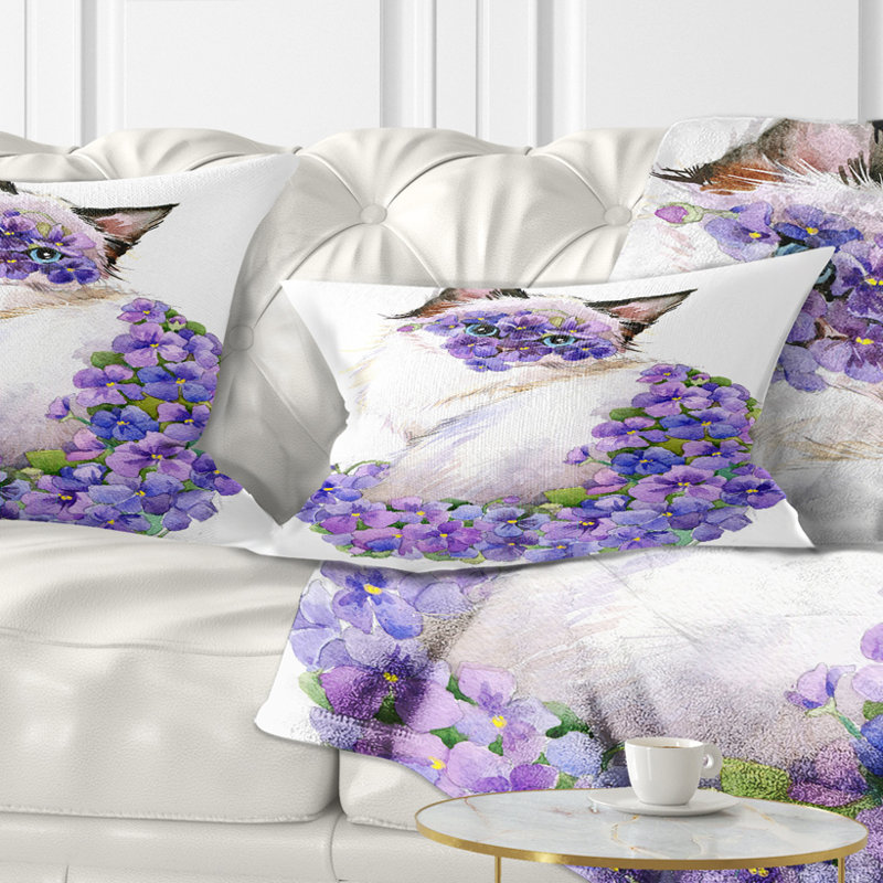 Oreiller en chat animaux jolies avec des fleurs
