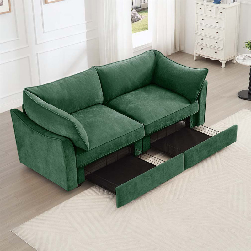 Causeuse en chenille 2 places avec excellent espace de rangement, Vert