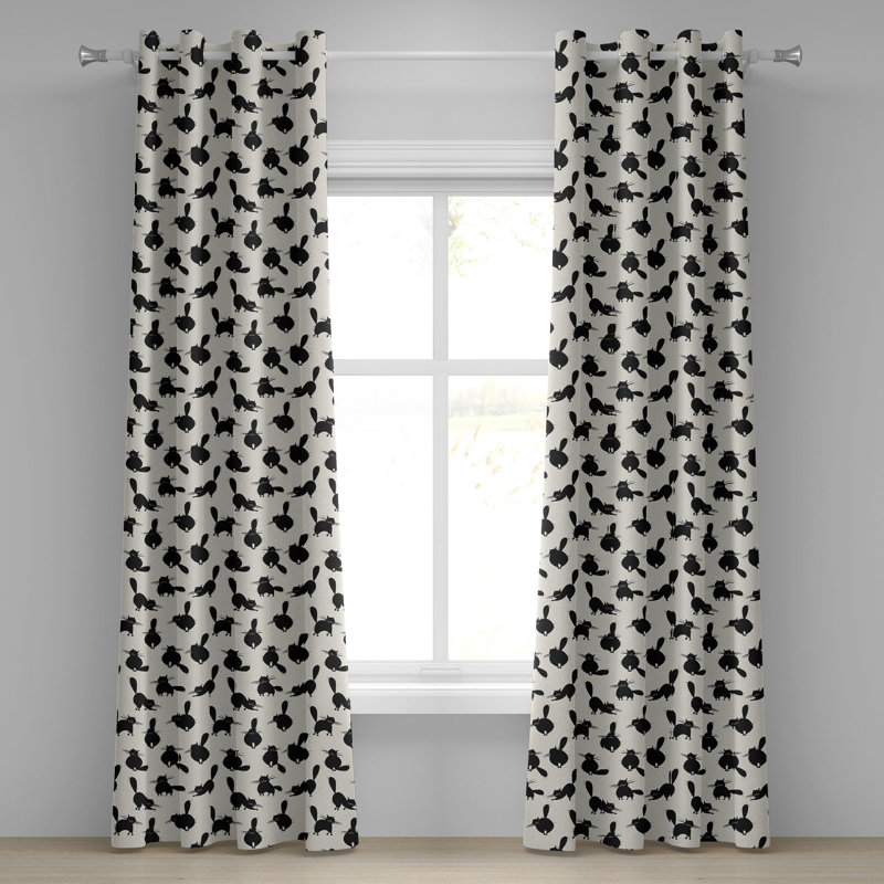 Rideau à œillets décoratif à 2 panneaux East Urban Home, beige, noir, L 50 po x L 108 po