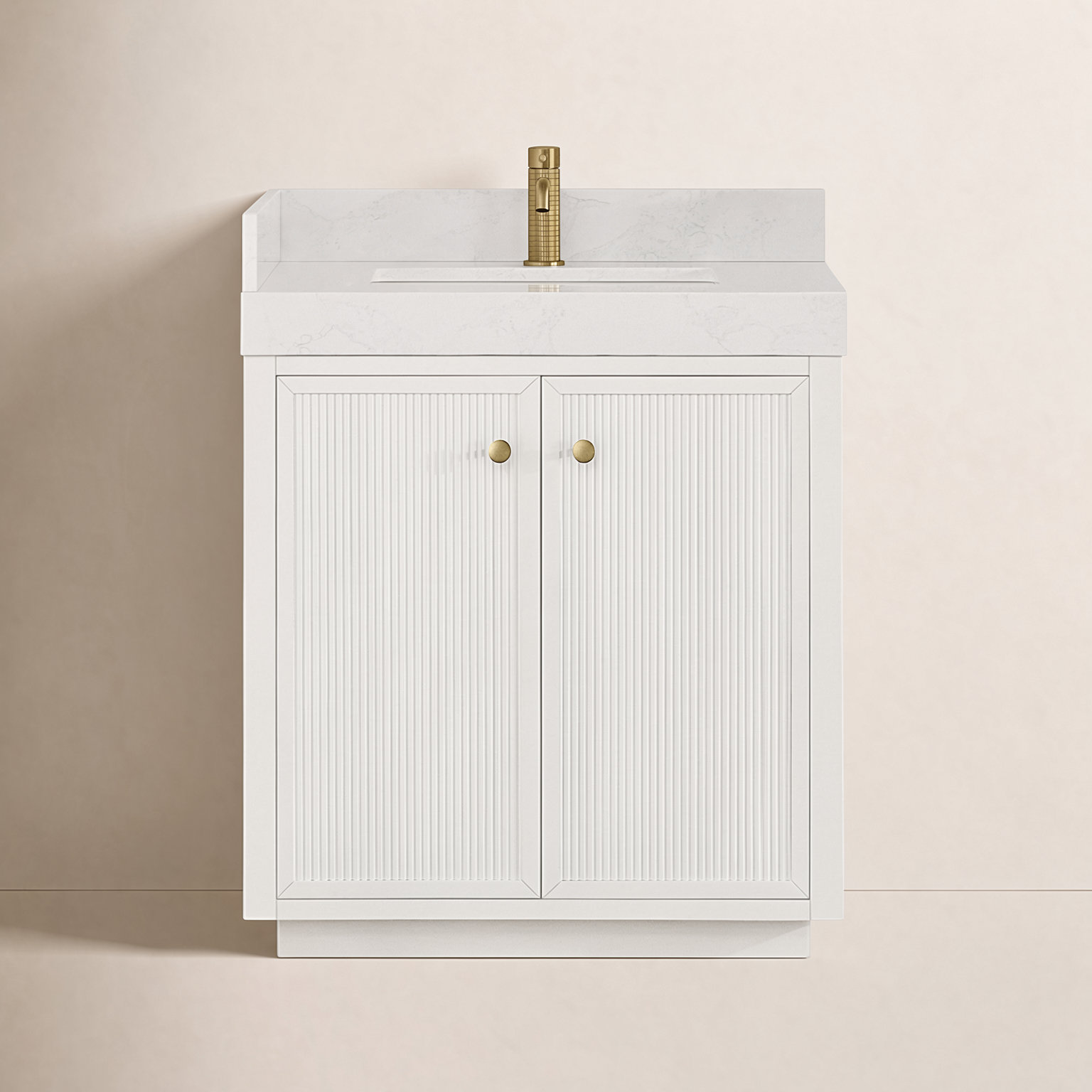 Thea 30" Single Sink Bath Vanity with White Grain Composite Stone Top, White