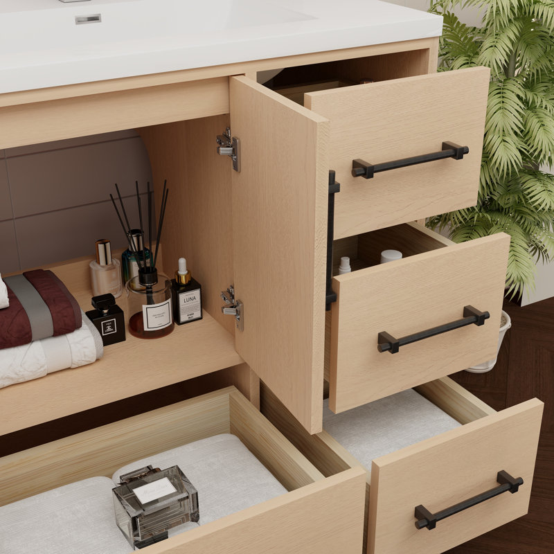Victoria 35.4'' Single Bathroom Vanity with Acrylic Top, Yellow Oak