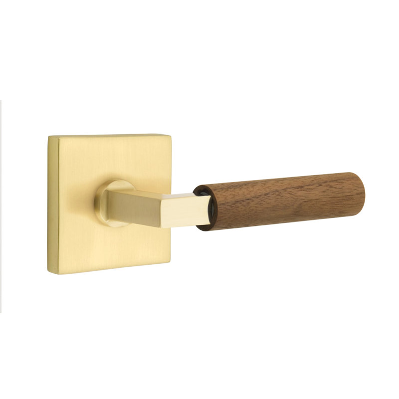 Ensemble de leviers d'intimité Emtek Select avec rosette carrée et tige carrée en L, poignée en noyer foncé, Gauche