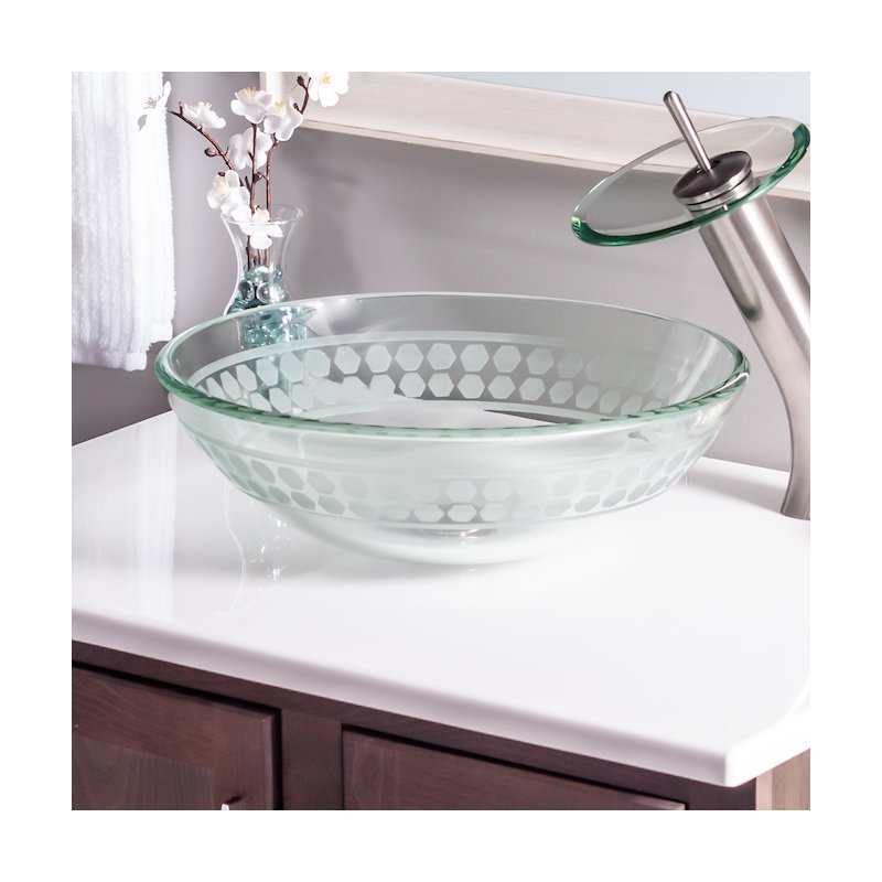 Novatto 16.5'' Cream Glass Circular Bathroom Sink
