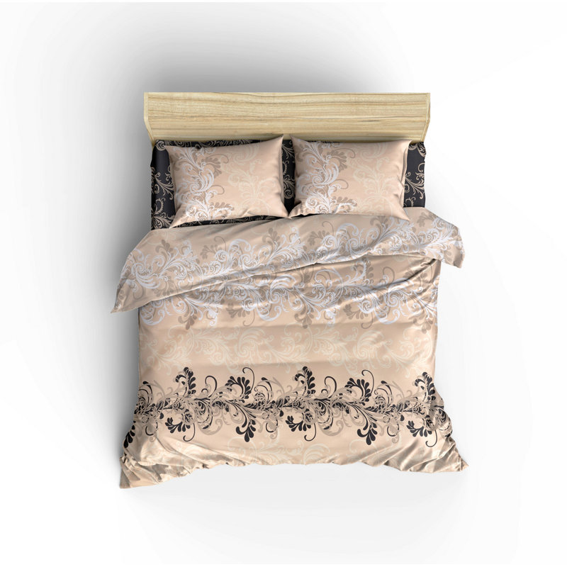 Satin Floral Duvet Cover, Queen Duvet Cover + 2 Shams