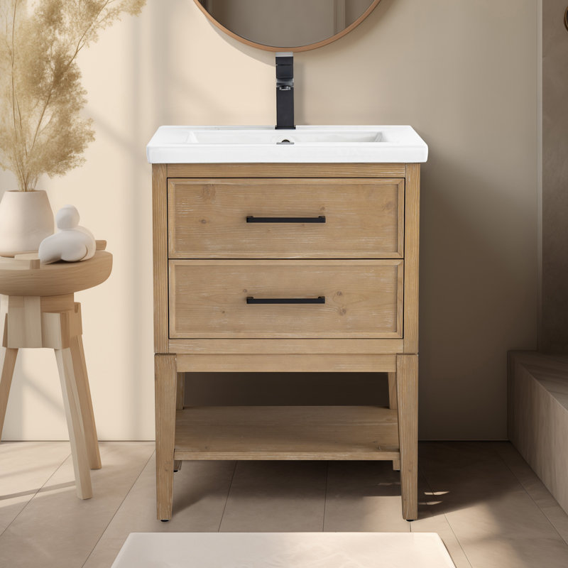 Brodnax 24" Single Bathroom Vanity with Ceramic Top, Fir Essence