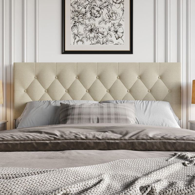 Gunnison Full Tufted Upholstered Headboard, Beige, Full/Double