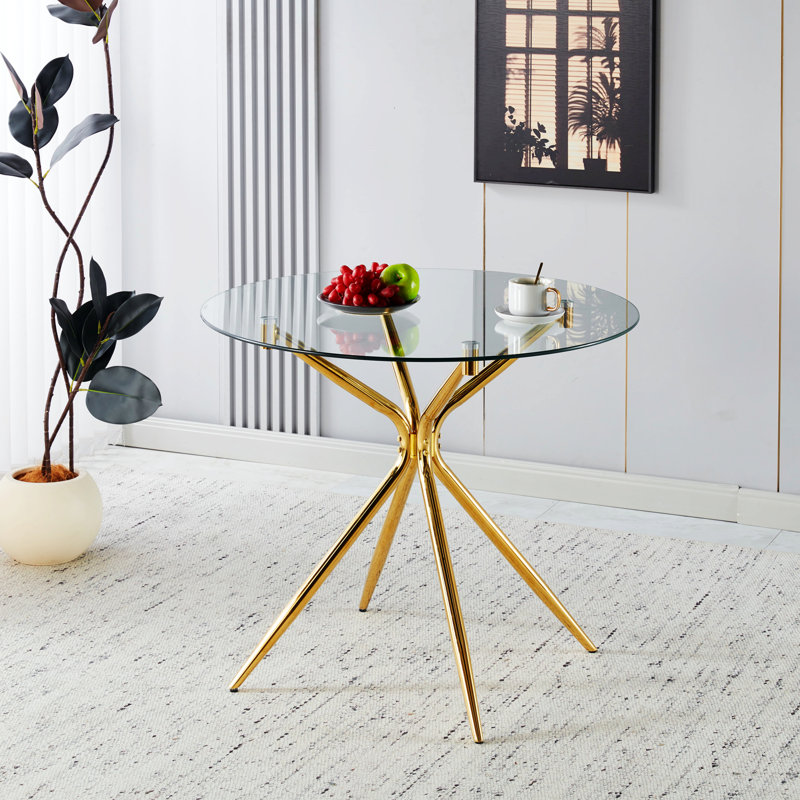 Table de salle à manger avec pieds en métal et plateau en verre trempé, table de cuisine pour le salon