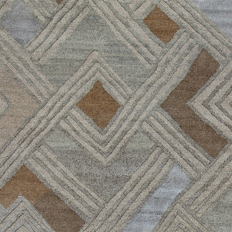 Hand Knotted Geometric Area Rug in Gray/Yellow, Rectangle 10' x 14'
