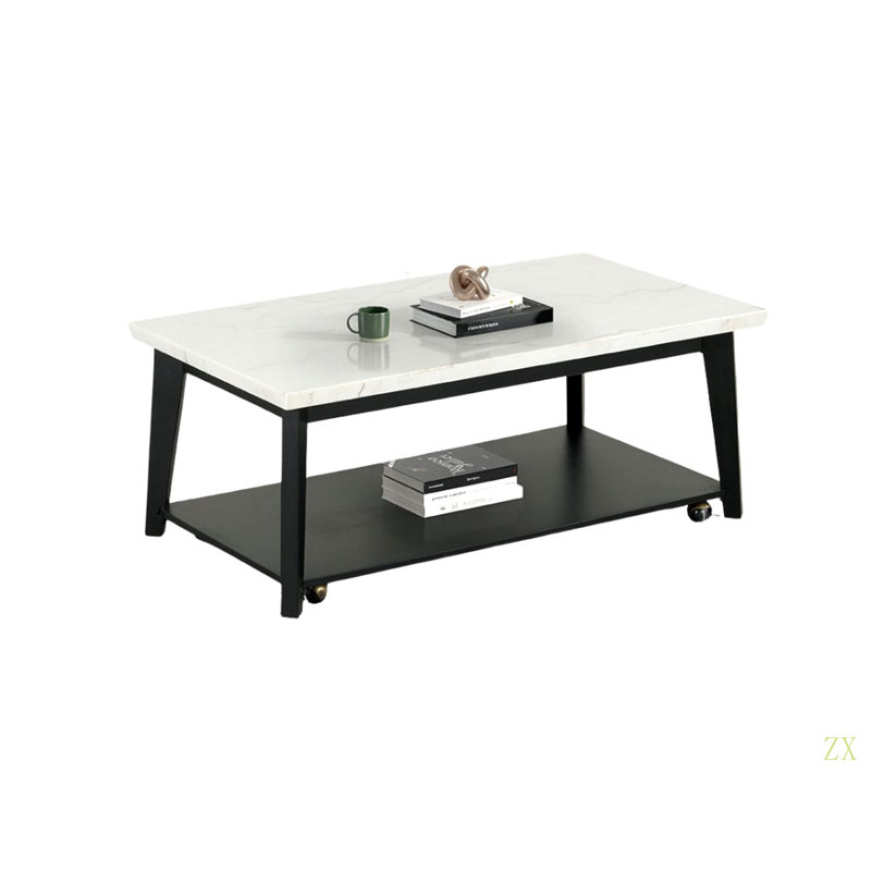 Table basse rectangulaire de style contemporain avec tablette de rangement inférieure en marbre