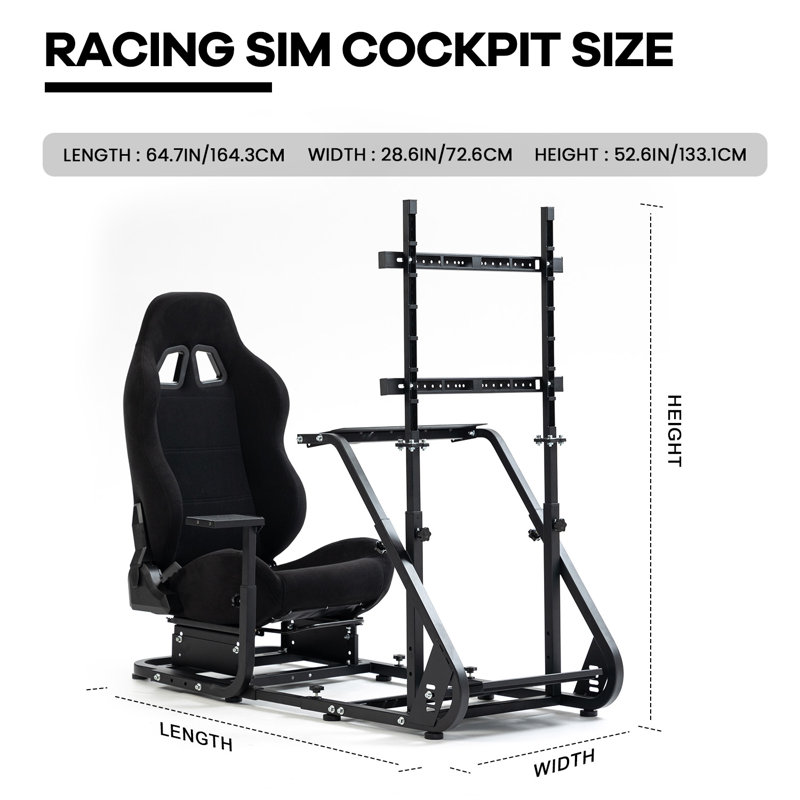 Le support de cockpit avec siège et télé Anman Racing Simulateur s'adapte à la Thrustmaster Logitech G923 G29 XBox, n'inclut pas le volant, les roues, les pédales et le frein à main Shifter