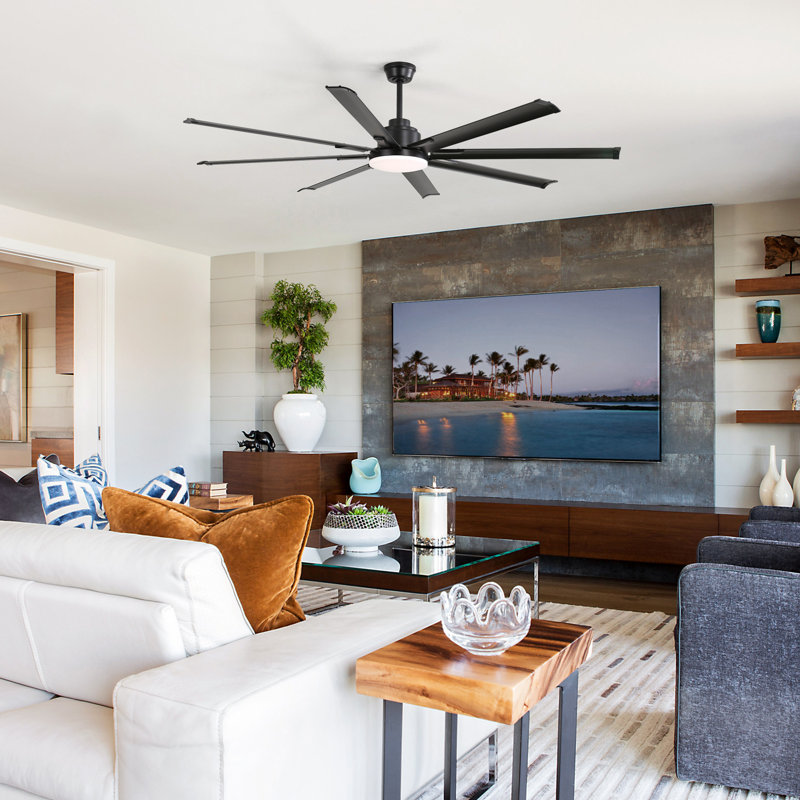 8 Aluminum Blades Modern Classic Smart Large Ceiling Fan With Light And Control And App Function, 84" W